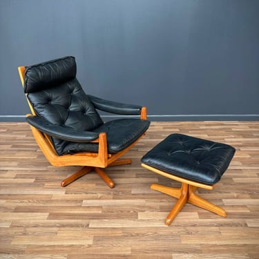 Mid-Century Danish Modern Leather Reclining Lounge Chair with Stool by Lied Mobler, c.1960’s 