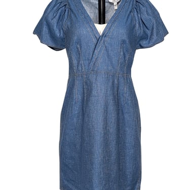 Derek Lam - Blue Cotton &amp; Linen Blend Short Sleeve Mini Dress Sz 10