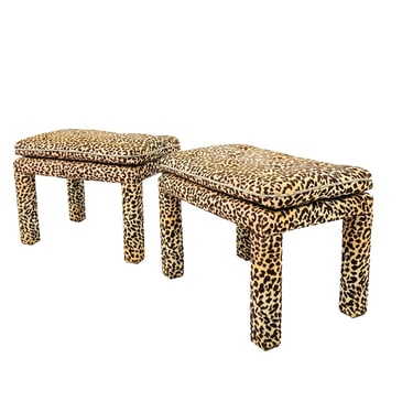 #1298 Pair of Vintage Ottomans with Leopard Upholstery