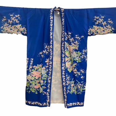 Hiyashi Japanese Vibrant Blue Silk Floral Belted Robe