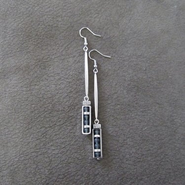 Long gray frosted glass earrings 