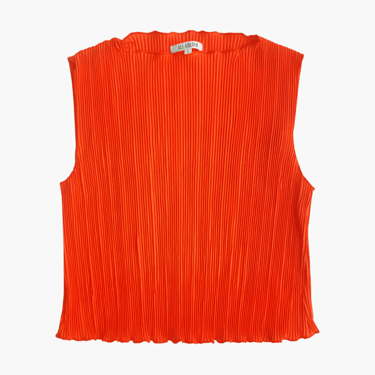 High neck pleated tank, poppy