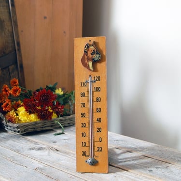 Vintage boxer dog thermometer / vintage dog thermometer / antique thermometer sign / rustic decor / dog lover / wooden all thermometer 