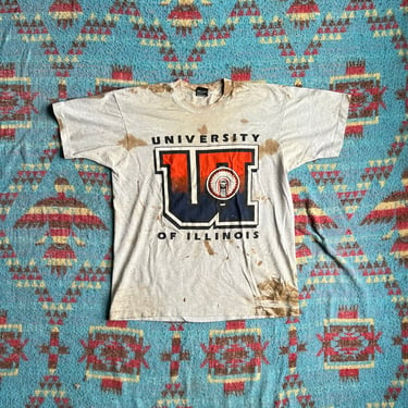 Vintage Thrashed 90s Illinois Fighting Illini Illiniwek Shirt 