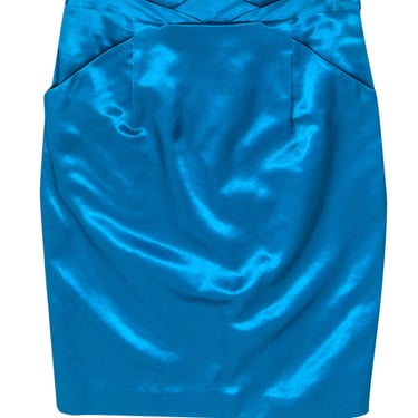 Reiss - Bright Blue Satin Pencil Skirt w/ Pockets Sz 2