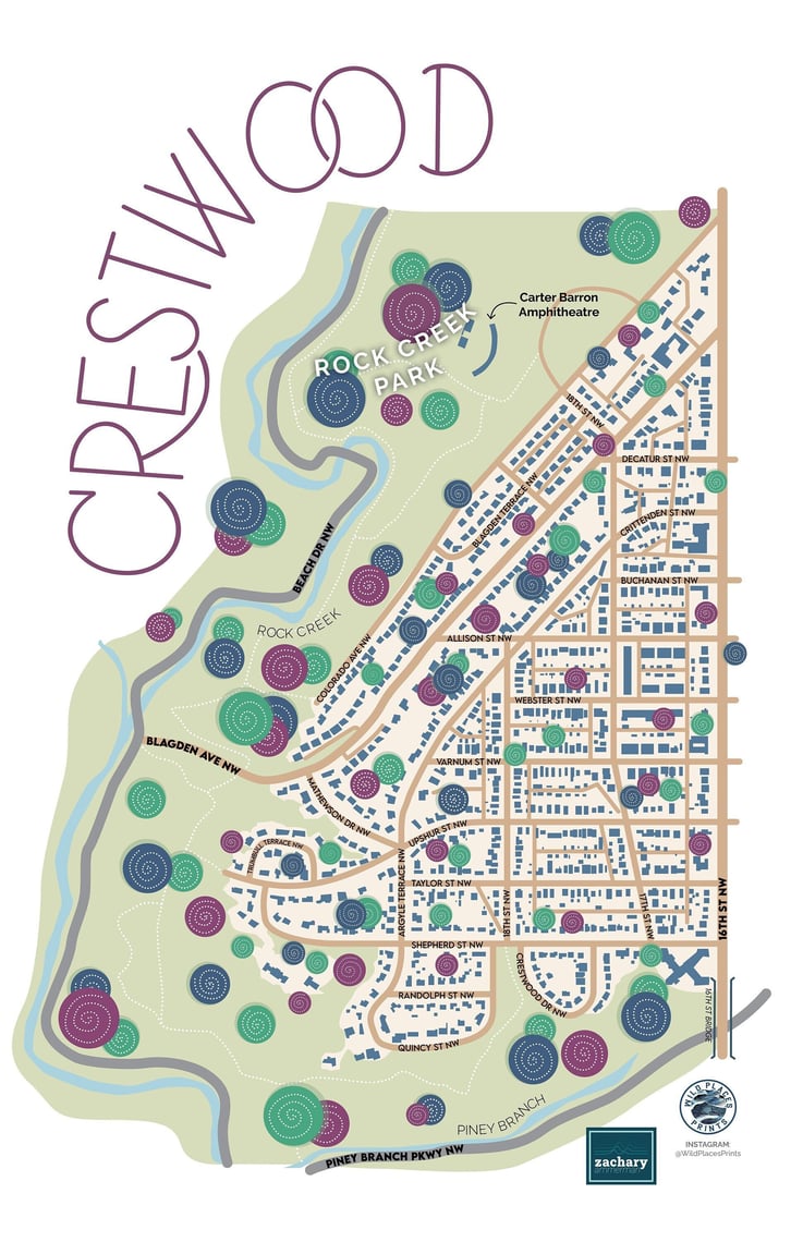 Crestwood DC neighborhood map 11x17 inch Wild Places Prints Washington, DC