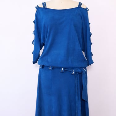 Azure Rhinestone Suede Dress XS-M