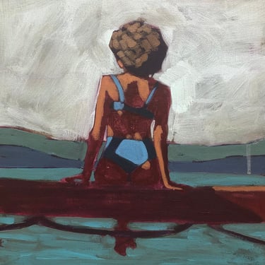 Woman on Dock #4  |  Original Acrylic Painting on Canvas 10" x 10" 