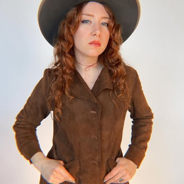 1970s Suede Leather Jacket Boho Hippie S 
