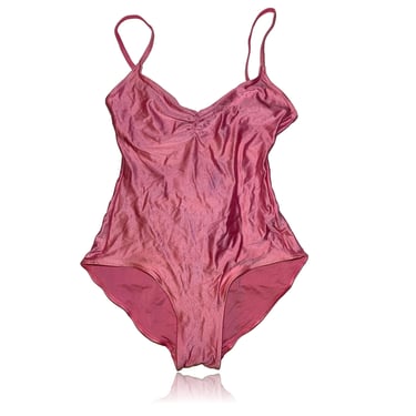 90s Vintage Mauve Pink One Piece Swimsuit // Satin-look sheen // Low cut back // Gottex // Size 12 