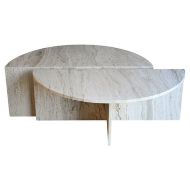 Two Piece Round Travertine Coffee Table Set by Up & Up, ca. 1970
