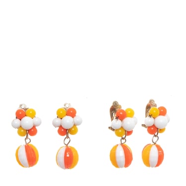 1960's Orange and White Mod Clip-On Earrings