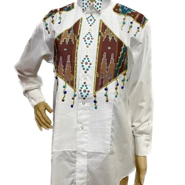 CHAPLIN Western Vintage Shirt, Custom Glitter Shirt, Vintage Western Wear, Glitter Glue Shirt, Vintage White Button Down, Rodeo Top 