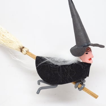 Vintage Flying Halloween Witch with Hat & Broom 