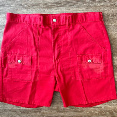 70s 6 Pocket Red Denim Jean Shorts Vintage Hippy Booty Shorts 