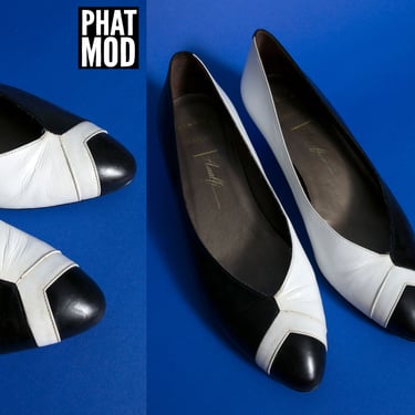 Classy Vintage 80s Black &amp; White Color Block Pumps Heels Shoes 