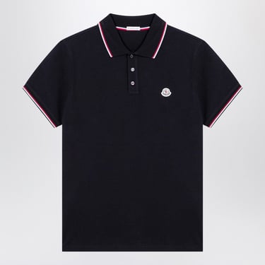 Moncler Blue Cotton Polo Shirt With Logo Men