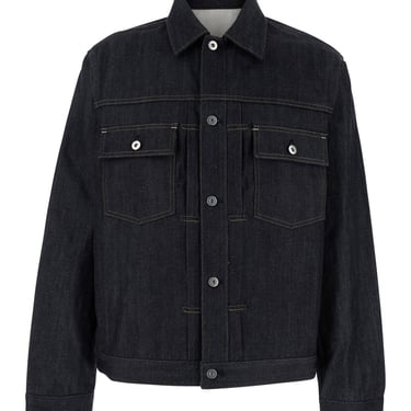 Jil Sander Men Blue Jacket With Classic Collar And Logo Patch On The Rear In Denim Man