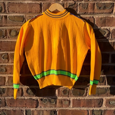 Vintage 60s 70s Orange Mockneck Pullover Bright Colored Striped Sweater XS Small by TimeBa