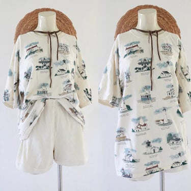 vintage lighthouse tee - vintage 90s womens cream beach beachy nature cotton womens outdoor hiking camp camping t-shirt shirt 