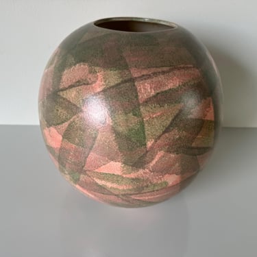 80's Vintage Hand Painted Abstract Design Art Ceramic Vase 