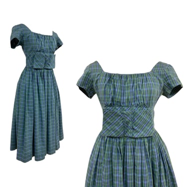 Vtg Vintage 1950s 50s Designer Jonathan Logan Plaid Bow Detail Party Dress 