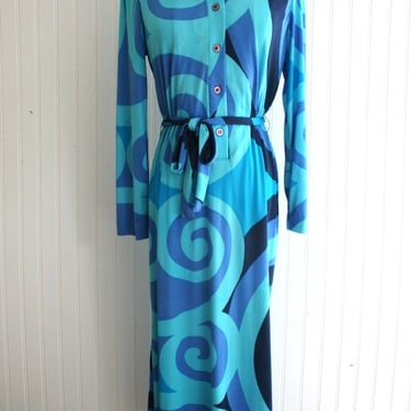 1960-70s - Op Art - Mod - Nylon Shirt Dress - Estimated size M  8/10 