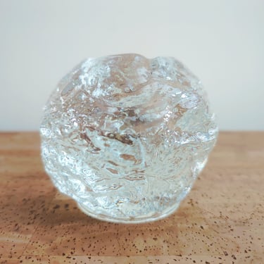 Vintage Kosta Boda Crystal Votive Candle Holder | Large 4" Snowball | Ann Warff | 1970s 