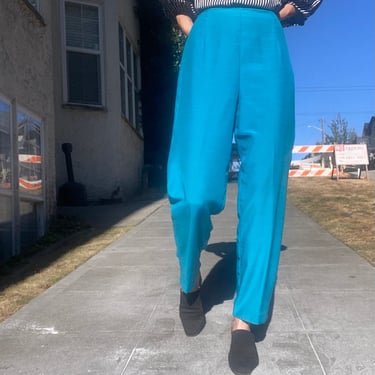 vintage cyan blue tapered high rise trousers size us 10 