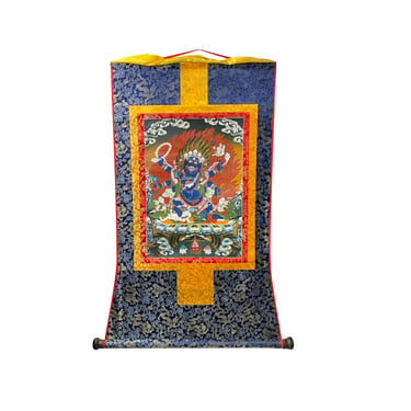 Tibetan Print Fabric Trim Jambhala Fortune Deity Art Wall Scroll Thangka ws2184E 