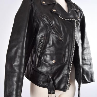 70's Gino Leather Black Biker Jacket NEW OLD Stock Motorcycle Vintage 1970's, 1980's Made In USA Traditional 1950's style Mens Unisex Medium 