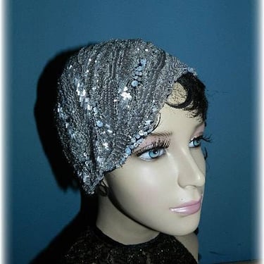 20’S Black & Silver Beaded Redesigned Cloche Hat 