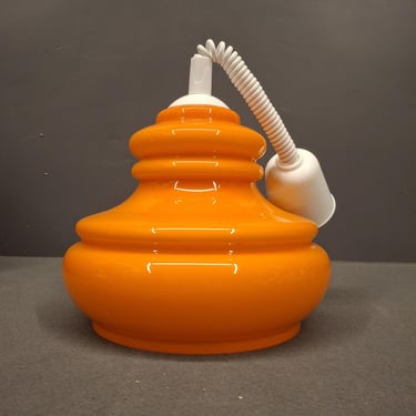 Vintage Orange Glass Pendant Light 1970s Space Age Hanging Lamp, Retro Mid Century Ceiling Light 