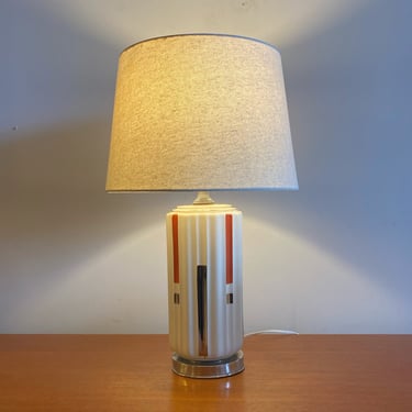 Art Deco Scalloped Lamp in Cream w/ Silver & Rust & New Shade