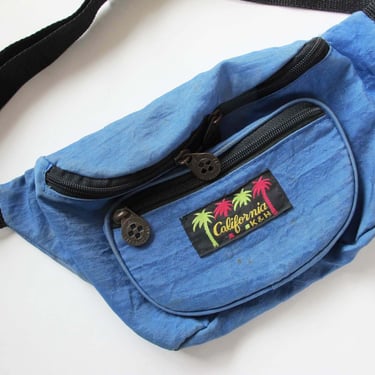 90s Blue Fanny Pack - Vintage Nylon Side Bag - California K and H  1990s Bum Bag - Single Strap Shoulder Bag 