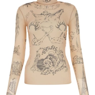 Balenciaga Woman Skin Pink Stretch Nylon Tattoo Top