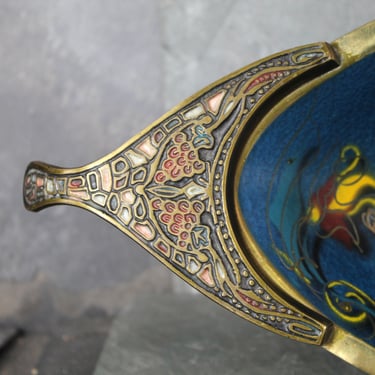 Vintage Israeli Footed Bowl | Fruit Motif Bowl with Ornate Design | Gold and Blue Centerpiece Bowl | Bixley Shop 