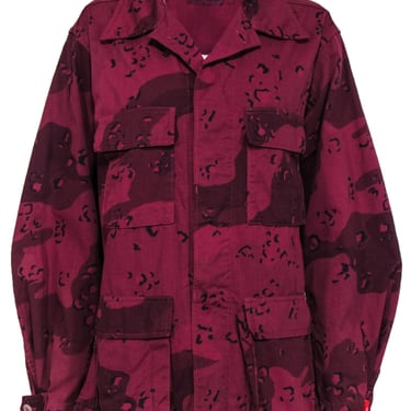 Denimist - Maroon Camouflage &amp; Leopard Print Button-Up Jacket Sz M