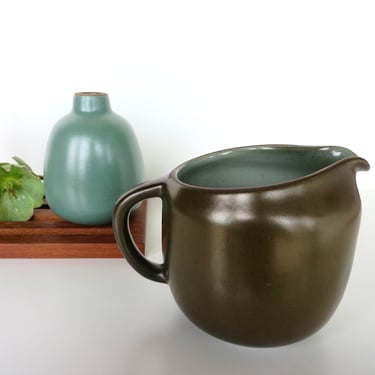 Heath Ceramics Creamer In Celadon And Olive, Edith Heath Small Pitcher, Modernist Dishes, Mid Century Milk Pot 