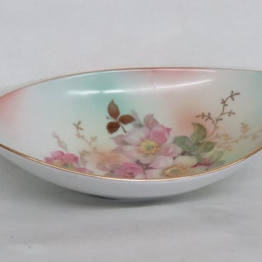 Schumann Arzberg Germany Boat Shaped Serving Dish Pink Flowers Gold Trim 3035B