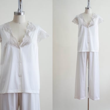 vintage nylon lace pajamas | 60s white pajama set | Henson Kickernick 