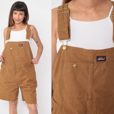 Short Dickies Overalls Y2K Brown Cutoff Overall Shorts Dungarees Frayed Workwear Jean Utility Retro Vintage 00s Men's Small 34 