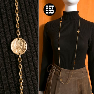 Fab Vintage 70s Little Gold Coin Statement Necklace 