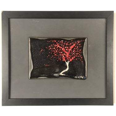 Silver Metal Tree Landscape with Fall Leaves Framed Pottery by Tom Turnbull 