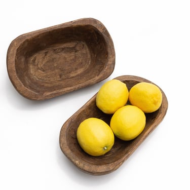 Set of 2 Wood Hand Carved Bowls, Dough Bowl, Decorative Wood Bowl, Farmhouse Decor, Coffee Table Tray, Boho Home Decor 