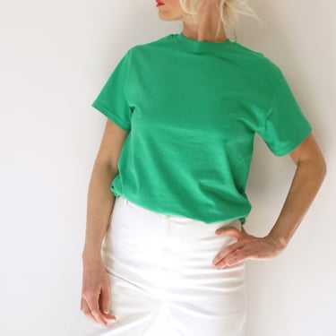 Vintage Kelly Green T Shirt | Crewneck Tee Cotton | 100% Cotton | S-M 