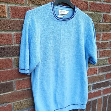 Vintage 1970's Blue Terry Soft Ringer Sweater Sweatshirt Shirt / M 