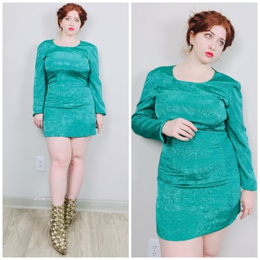 Vintage 80s Turquoise Paisley Dress - L