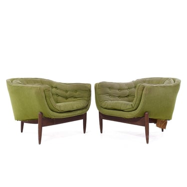 Adrian Pearsall Style Mid Century Walnut Tub Chairs - Pair - mcm 
