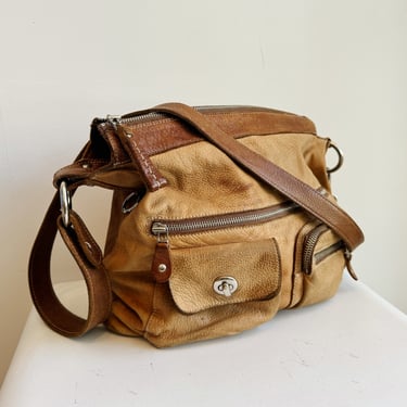 Tan Two-tone Distressed Leather Utility Bag